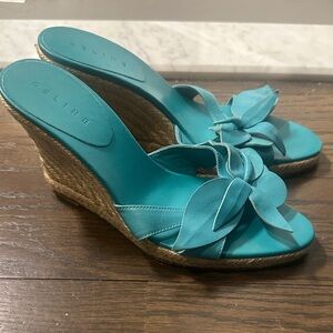 Celine Aqua Blue Wedge Sandals